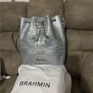 Brahmin Metallic Silver Embossed Shoulder Bag